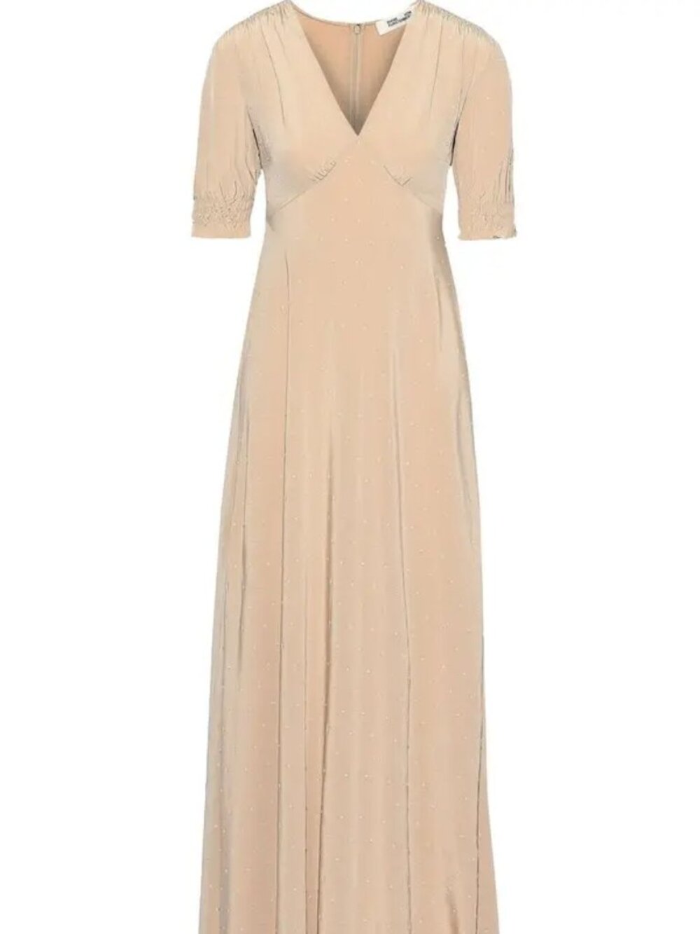 Diane von Furstenberg Avianna Crystal Embellished Silk Gown Size 12 Nude Beige